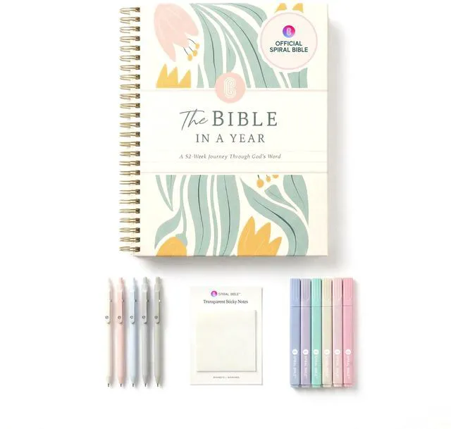 Main image of Official in a Year Essentials Bundle Study Guide (Floral) 365-Day Reading Plan, Study Guide, Highlighters, Pens & Sticky Notes, Bible Study Journaling Kit for Any Translation