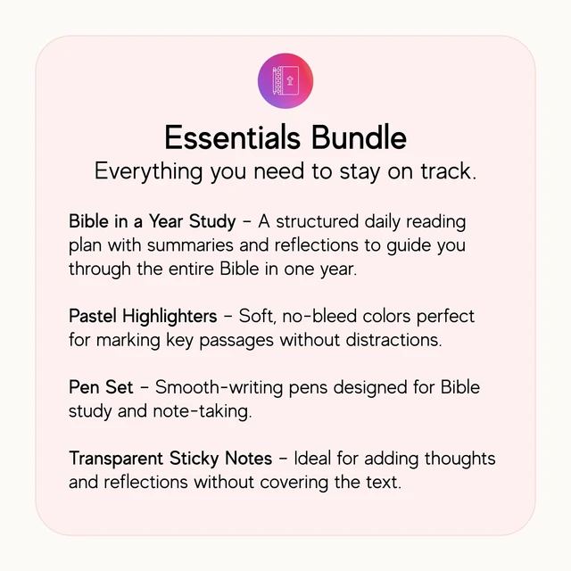 Alt view image 2 of 7 - Official in a Year Essentials Bundle Study Guide (Floral) 365-Day Reading Plan, Study Guide, Highlighters, Pens & Sticky Notes, Bible Study Journaling Kit for Any Translation