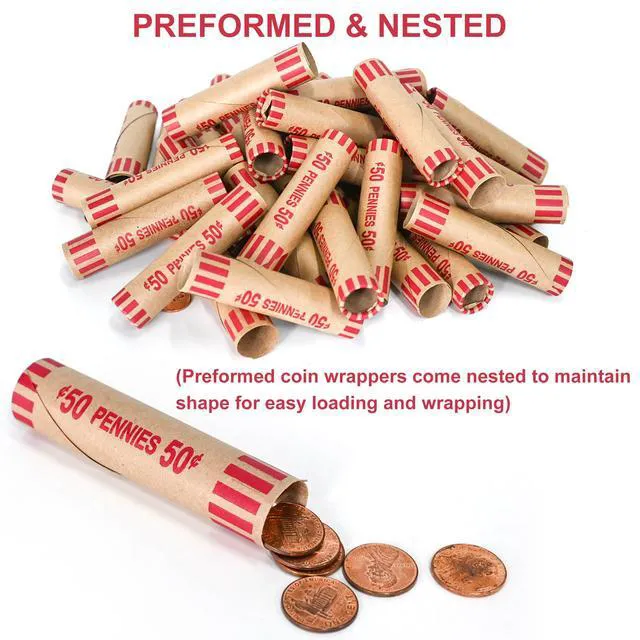 Alt view image 6 of 7 - L LIKED 1,200 PCS Pennie Preformed Coin Roll Wrappers-Pennies
