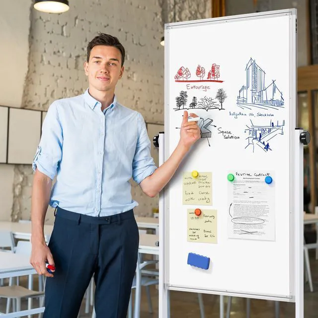 Alt view image 2 of 7 - Large Rolling Whiteboard on Wheels, 48" x 24" Height Adjustable Mobile White Board with Stand, 4' x 2' Portable Standing Magnetic Dry Erase Board Easel for Home Office Classroom School, Silver