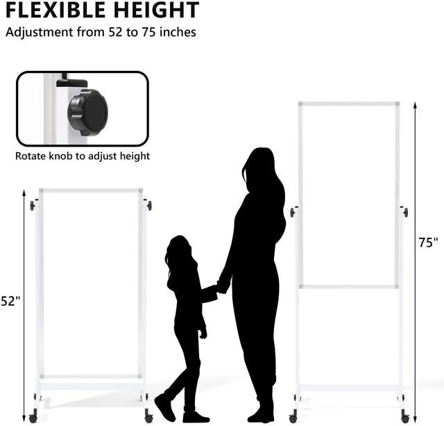 Alt view image 3 of 7 - Large Rolling Whiteboard on Wheels, 48" x 24" Height Adjustable Mobile White Board with Stand, 4' x 2' Portable Standing Magnetic Dry Erase Board Easel for Home Office Classroom School, Silver