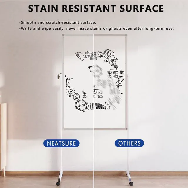 Alt view image 5 of 7 - Large Rolling Whiteboard on Wheels, 48" x 24" Height Adjustable Mobile White Board with Stand, 4' x 2' Portable Standing Magnetic Dry Erase Board Easel for Home Office Classroom School, Silver