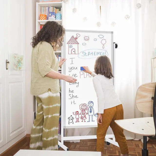 Alt view image 7 of 7 - Large Rolling Whiteboard on Wheels, 48" x 24" Height Adjustable Mobile White Board with Stand, 4' x 2' Portable Standing Magnetic Dry Erase Board Easel for Home Office Classroom School, Silver