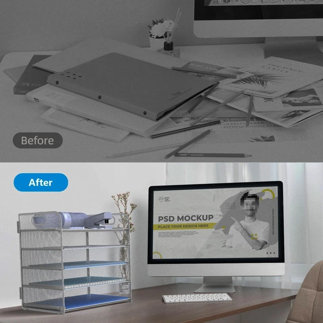 Alt view image 3 of 6 - Letter Tray Paper Organizer 5-Tier Desk Organizer File Organizer Paper Holder with Handle, Metal Desktop Document Shelf Tray Office Classroom Organization - Silver