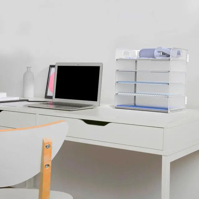 Alt view image 5 of 6 - Letter Tray Paper Organizer 5-Tier Desk Organizer File Organizer Paper Holder with Handle, Metal Desktop Document Shelf Tray Office Classroom Organization - Silver