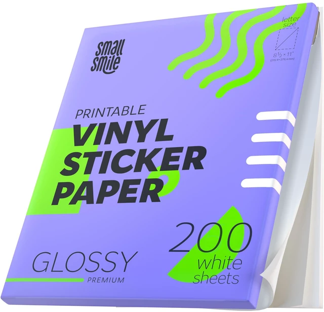 Main image of Premium Printable Vinyl Sticker Paper for Inkjet Printer and Laser - 200 White Glossy Sticker Paper Waterproof - Durability Adhesive Paper 8.5x11 (Shine Glossy, 200 Sheets)