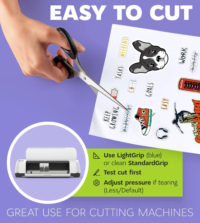 Alt view image 5 of 7 - Premium Printable Vinyl Sticker Paper for Inkjet Printer and Laser - 50 White Glossy Sticker Paper Waterproof - Durability Adhesive Paper 8.5 x 11, Fast Dry, Holds Ink Well, Great for Cutting Machines