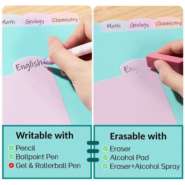 Alt view image 4 of 7 - 8 Tabs Plastic Write & Erase Binder Dividers with Tabs, 6 Sets Long-Lasting Dividers for 3 Ring Binder, Cute Pastels Binder Dividers Organizers for Student, Teacher, Office, Beige Color