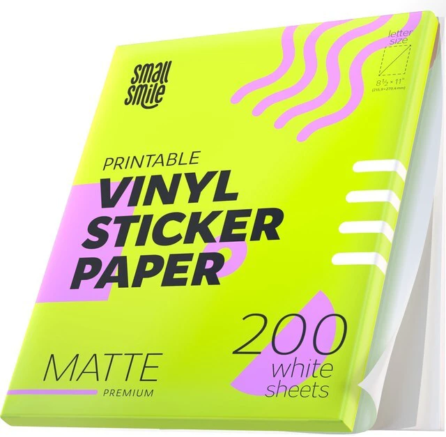 Main image of Premium Printable Vinyl Sticker Paper for Inkjet Printer and Laser - 200 White Matte Sticker Paper Waterproof - Durability Adhesive Paper 8.5x11 (Matte, 200 Sheets)