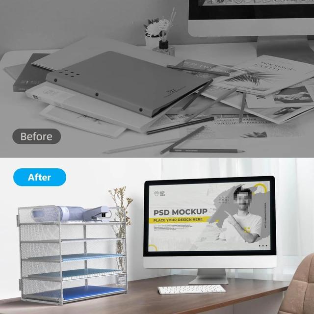 Alt view image 3 of 6 - Letter Tray Paper Organizer 5-Tier Desk Organizer File Organizer Paper Holder with Handle, Metal Desktop Document Shelf Tray Office Classroom Organization - White