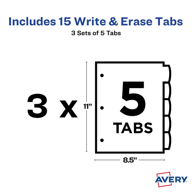 Alt view image 5 of 7 - Write & Erase Plastic Dividers, 5-Tab, Multicolor, 3 Sets For Organizing Files at Home Work and School, Reusable Write-On Tabs, Tear-Resistant Body, 1.5x More Writing Space