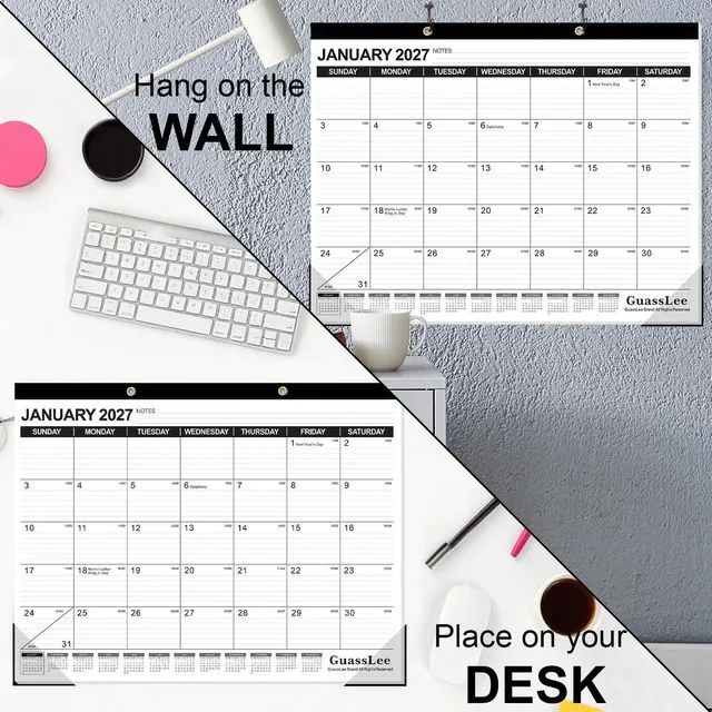 Alt view image 4 of 7 - Large Desk Calendar 2026, 3 Packs, 19 Months from Jun. 2026 to Dec. 2027, 22" x 17" Desk/Wall Calendar Hanging Planner with Julian Date, Notes, Corner Protectors for School Home Office