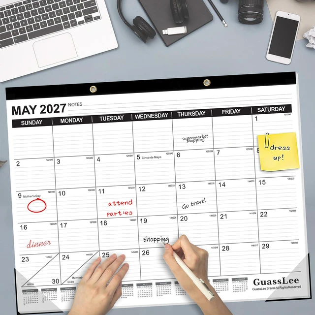 Alt view image 6 of 7 - Large Desk Calendar 2026, 3 Packs, 19 Months from Jun. 2026 to Dec. 2027, 22" x 17" Desk/Wall Calendar Hanging Planner with Julian Date, Notes, Corner Protectors for School Home Office