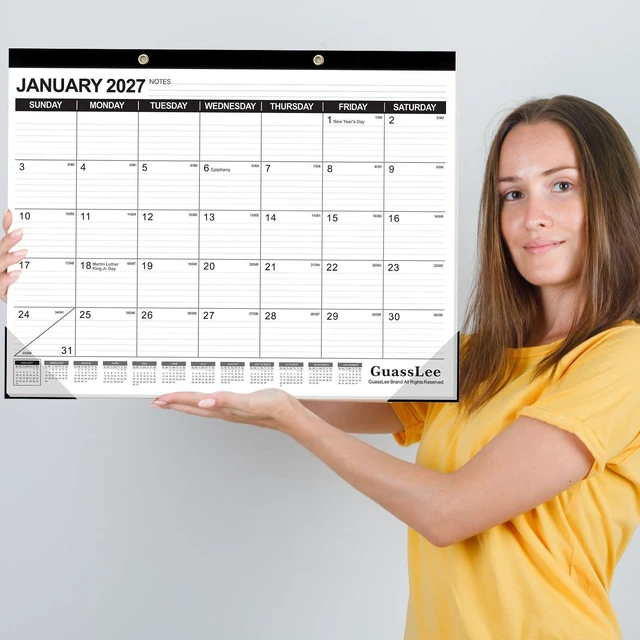 Alt view image 7 of 7 - Large Desk Calendar 2026, 3 Packs, 19 Months from Jun. 2026 to Dec. 2027, 22" x 17" Desk/Wall Calendar Hanging Planner with Julian Date, Notes, Corner Protectors for School Home Office