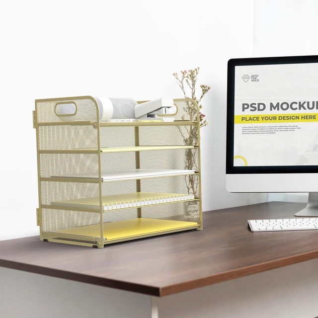 Alt view image 5 of 6 - Letter Tray Paper Organizer 5-Tier Desk Organizer File Organizer Paper Holder with Handle, Metal Desktop Document Shelf Tray Office Classroom Organization - Gold