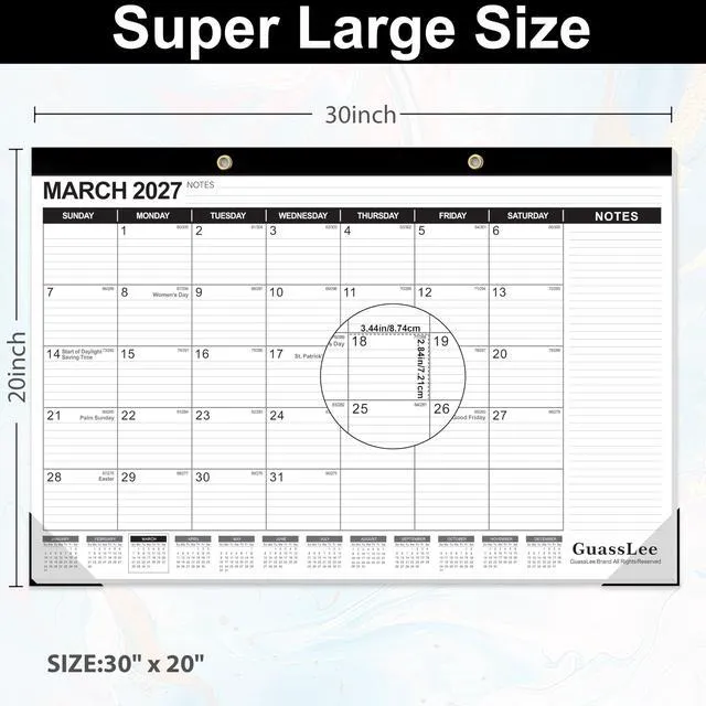 Alt view image 2 of 7 - Extra Large Desk Calendar 2026, 19 Months Jumbo Desk/Wall Calendar from Jun. 2026 through Dec. 2027, 30 x 20 Inches Hanging Planner with Julian Date, Notes for Home School Office Organizing