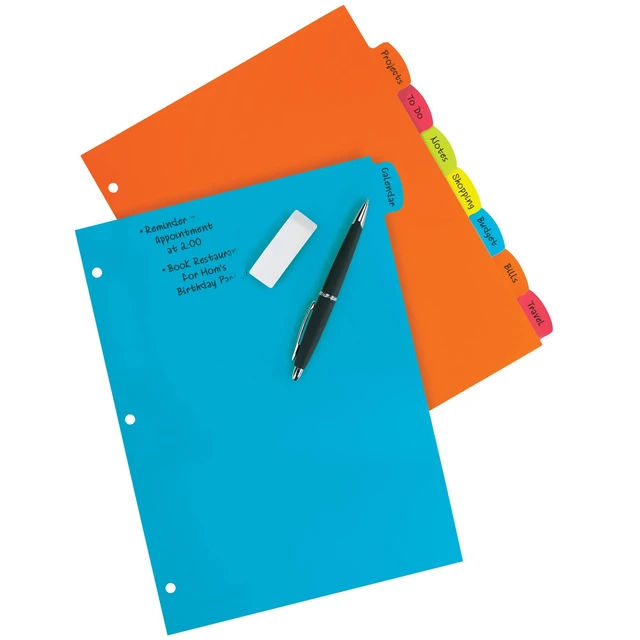 Alt view image 2 of 7 - Write & Erase Plastic Dividers, 8-Tab, Multicolor, 3 Sets For Organizing Files at Home, Work and School, Big Tab 1.5x More Writing Space, Reusable Write-On Tabs, For 3-Ring Binders