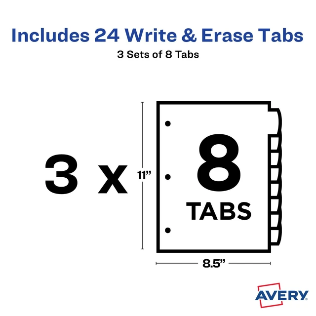 Alt view image 5 of 7 - Write & Erase Plastic Dividers, 8-Tab, Multicolor, 3 Sets For Organizing Files at Home, Work and School, Big Tab 1.5x More Writing Space, Reusable Write-On Tabs, For 3-Ring Binders