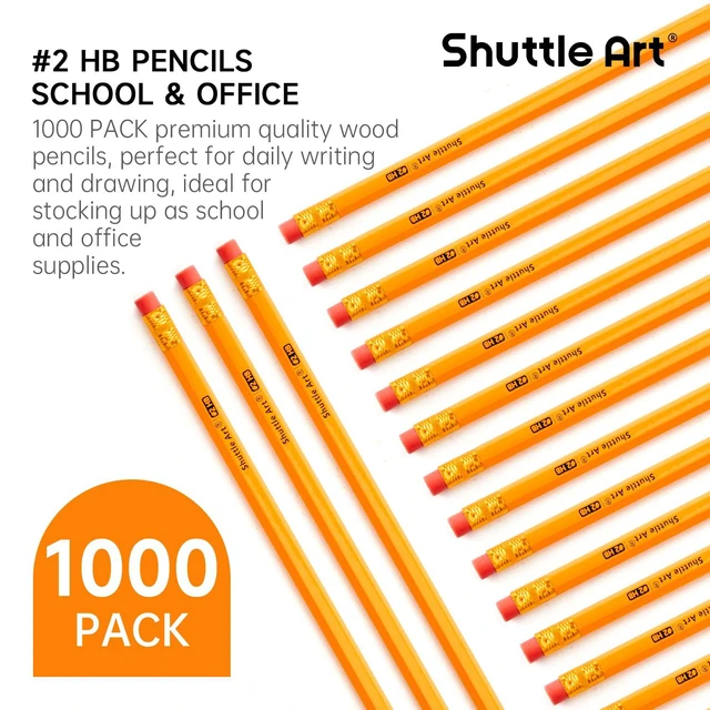 Alt view image 2 of 7 - Wood-Cased #2 HB Pencils, 1000 Pack Sharpened Yellow Pencils with Erasers, Bulk Pack Graphite Pencils for School and Teacher Supplies, Writing, Drawing and Sketching