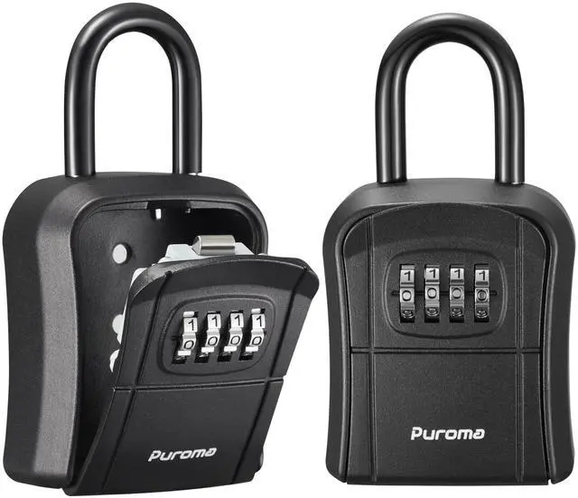 Main image of Key Lock Box Outdoor 4 Digit Code Combination Lockbox House, 2 Black For Contractors Guest Realtor Storage Keys, Portable, Home Wall Mount, Resettable, Combination, Weatherproof, High-capacity