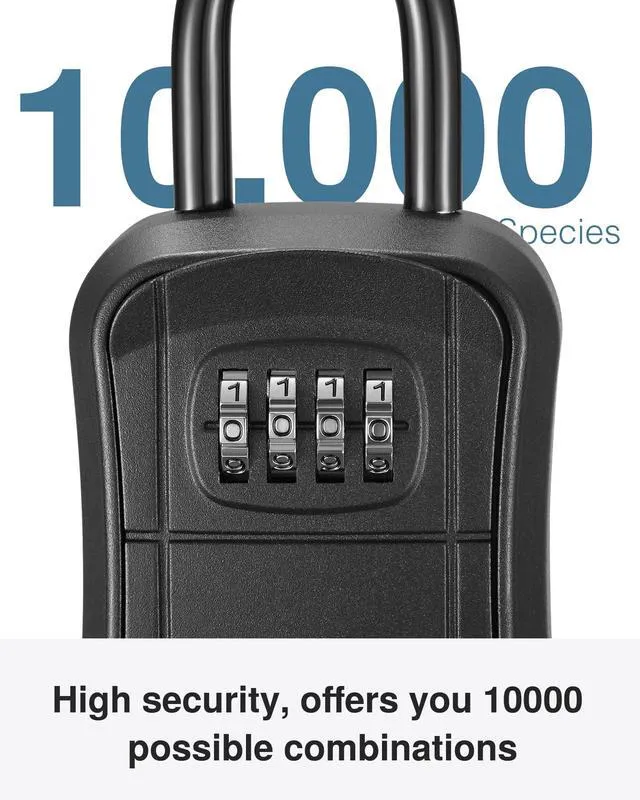 Alt view image 3 of 7 - Key Lock Box Outdoor 4 Digit Code Combination Lockbox House, 2 Black For Contractors Guest Realtor Storage Keys, Portable, Home Wall Mount, Resettable, Combination, Weatherproof, High-capacity