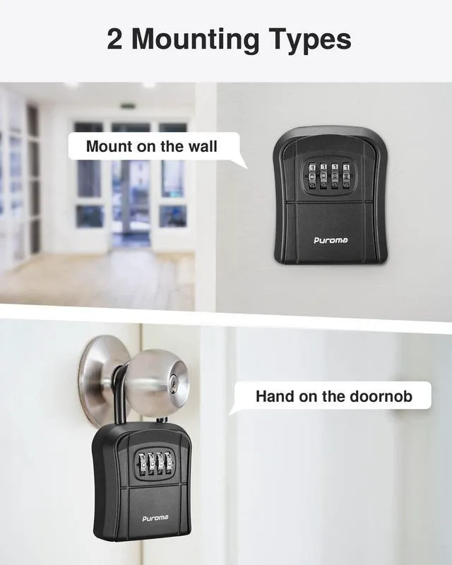 Alt view image 2 of 7 - Key Lock Box Outdoor 4 Digit Code Combination Lockbox House, 2 Black For Contractors Guest Realtor Storage Keys, Portable, Home Wall Mount, Resettable, Combination, Weatherproof, High-capacity