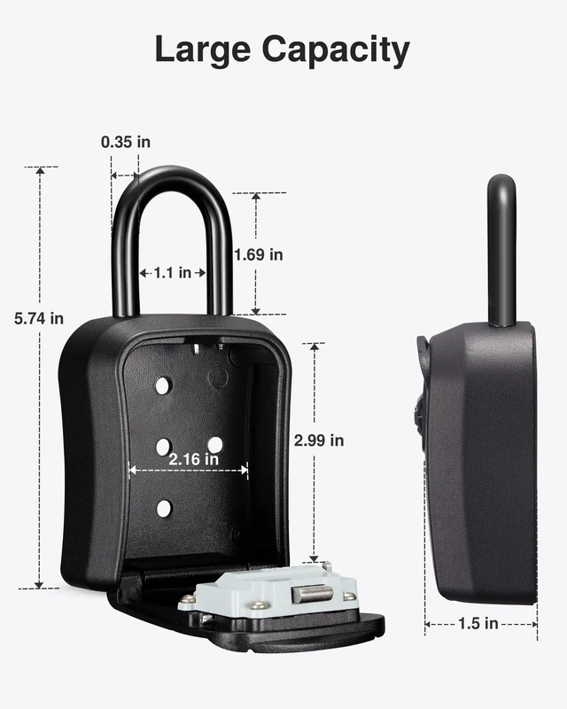 Alt view image 6 of 7 - Key Lock Box Outdoor 4 Digit Code Combination Lockbox House, 2 Black For Contractors Guest Realtor Storage Keys, Portable, Home Wall Mount, Resettable, Combination, Weatherproof, High-capacity