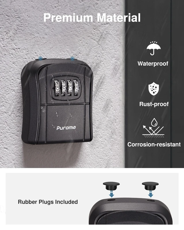 Alt view image 5 of 7 - Key Lock Box Outdoor 4 Digit Code Combination Lockbox House, 2 Black For Contractors Guest Realtor Storage Keys, Portable, Home Wall Mount, Resettable, Combination, Weatherproof, High-capacity
