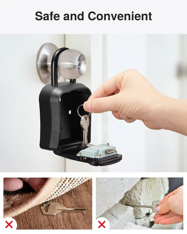 Alt view image 7 of 7 - Key Lock Box Outdoor 4 Digit Code Combination Lockbox House, 2 Black For Contractors Guest Realtor Storage Keys, Portable, Home Wall Mount, Resettable, Combination, Weatherproof, High-capacity