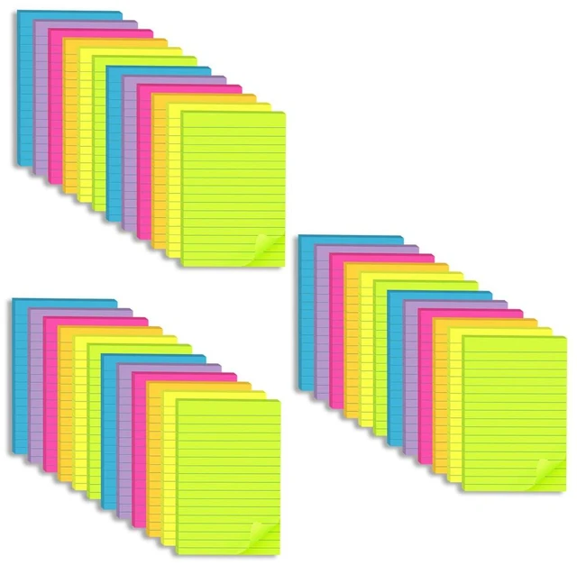 Main image of (36 Pack) Lined Sticky Notes 4x6 in,Bright Large Notepads with Lines Ruled Stickies Super Sticking Power,Office School Memo Note Pads,Post on Windows Doors,Recyclable,Easy to Write on