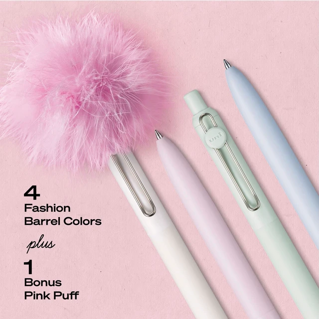 Alt view image 5 of 7 - uniball The Elle Pen Set, Zento Gel Pens, Black Ink, 4 Count Pink Puff included, 0.7mm Medium Point, Retractable, Smooth Writing, Quick-Drying, No Smear, No Bleed
