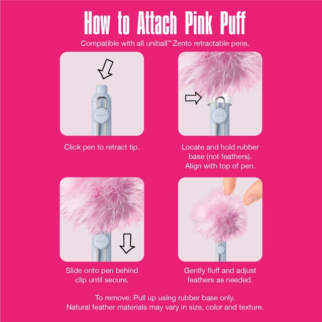 Alt view image 4 of 7 - uniball The Elle Pen Set, Zento Gel Pens, Black Ink, 4 Count Pink Puff included, 0.7mm Medium Point, Retractable, Smooth Writing, Quick-Drying, No Smear, No Bleed