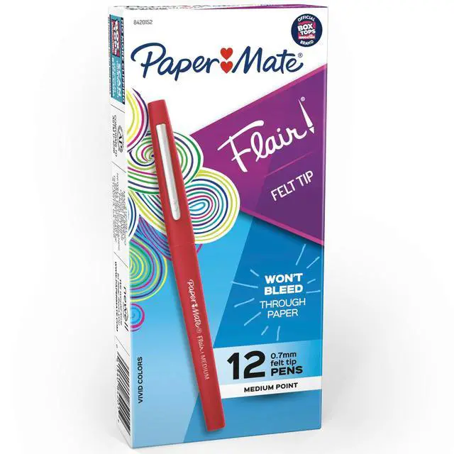 Main image of Flair Felt Tip Pens, Medium Point (0.7mm), Red Ink, 12 Count - Teacher Supplies, Arts & Crafts