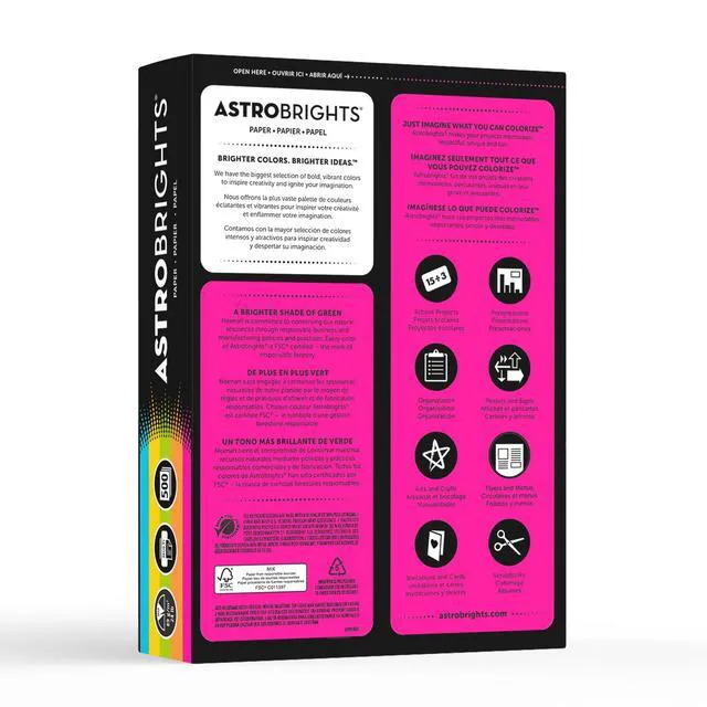 Alt view image 2 of 7 - Astrobrights® Bright Color Paper, Letter Size Paper, 24 lb, Assorted Colors, 500 Sheets (Pack of 2)