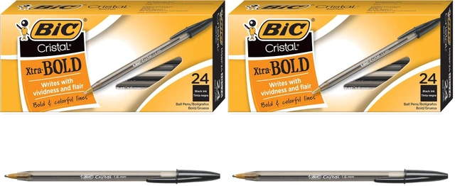 Main image of Cristal Xtra Bold Ballpoint Pens,Bold Point (1.6mm) For Vivid And Dramatic Lines,Black Ink,Perfect Ink Pens,24 Count (Pack of 2)