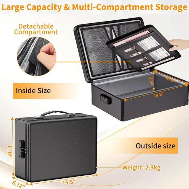 Alt view image 4 of 7 - Fireproof Document Box with Lock - 12 Layers Heat Insulated, Black File Organizer Hard Case Safe Box with Fireproof Zipper, Home Safe Protects Important Documents, Passport, Cash