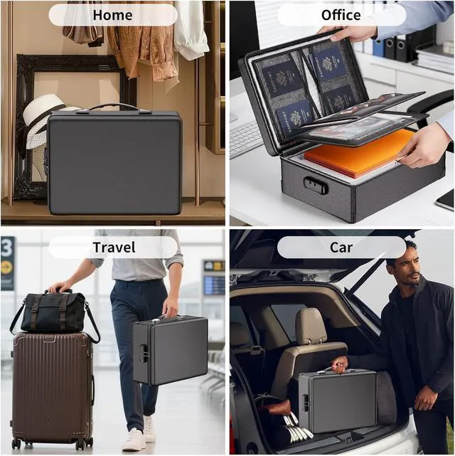 Alt view image 6 of 7 - Fireproof Document Box with Lock - 12 Layers Heat Insulated, Black File Organizer Hard Case Safe Box with Fireproof Zipper, Home Safe Protects Important Documents, Passport, Cash
