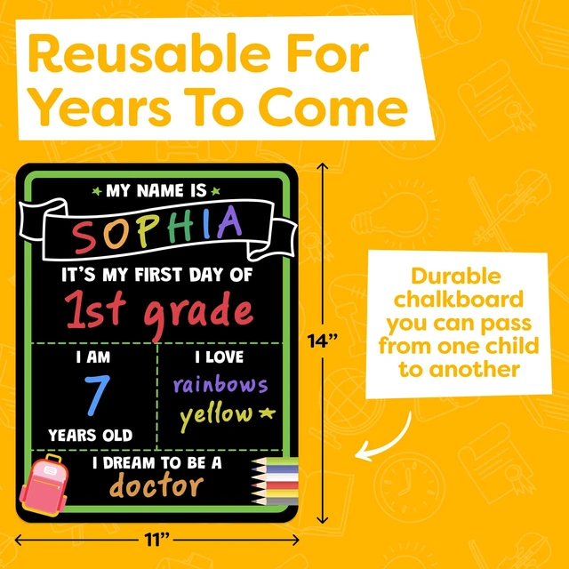Alt view image 5 of 7 - First Day of School Sign Board with Liquid Chalk Markers - 14x11 Double-Sided & Reusable Board - My First and Last Day - Back to School Supplies - First Day of Kindergarten Preschool