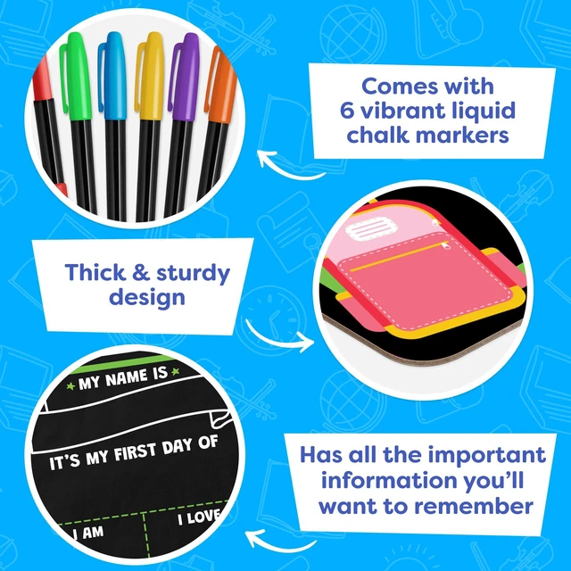 Alt view image 7 of 7 - First Day of School Sign Board with Liquid Chalk Markers - 14x11 Double-Sided & Reusable Board - My First and Last Day - Back to School Supplies - First Day of Kindergarten Preschool