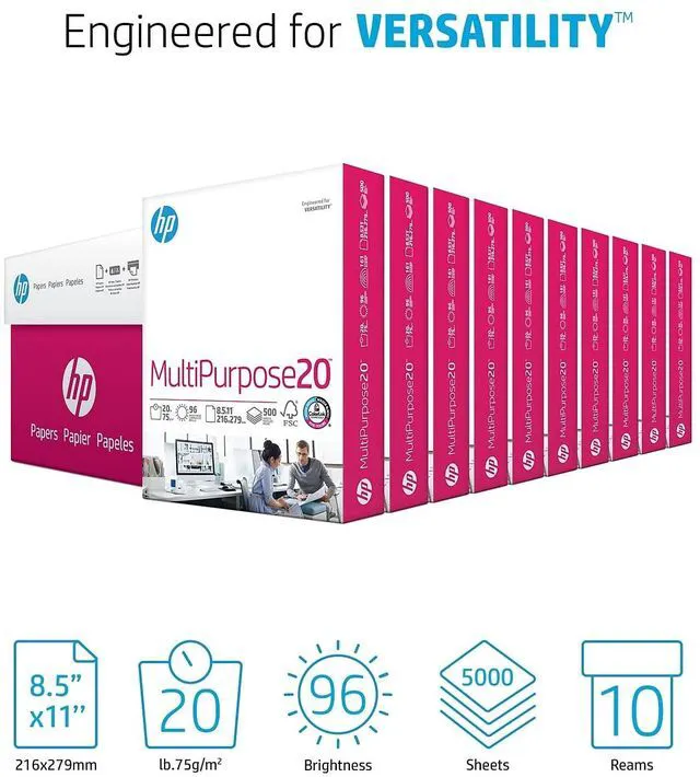 Alt view image 2 of 6 - Printer Paper | 8.5 x 11 Paper | MultiPurpose 20 lb | 10 Ream Case - 5000 Sheets | 96 Bright | Made in USA - FSC Certified | 112000PC