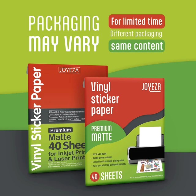 Alt view image 6 of 7 - Premium Printable Vinyl Sticker Paper for Inkjet Printer - 40 Sheets Matte White Waterproof, Dries Quickly Vivid Colors, Holds Ink Well- Tear Resistant - Inkjet & Laser Printer (Pack of 3)