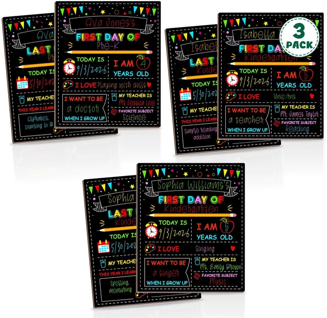 Main image of 3PCS 1st Day of School Sign Board, Back to School Chalkboard for Kids 10 × 12 Inches Back to School Chalkboard, Double-Sided First Day & Last Day of Preschool board, Reusable School Board