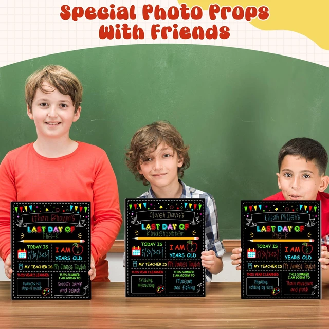 Alt view image 5 of 7 - 3PCS 1st Day of School Sign Board, Back to School Chalkboard for Kids 10 × 12 Inches Back to School Chalkboard, Double-Sided First Day & Last Day of Preschool board, Reusable School Board