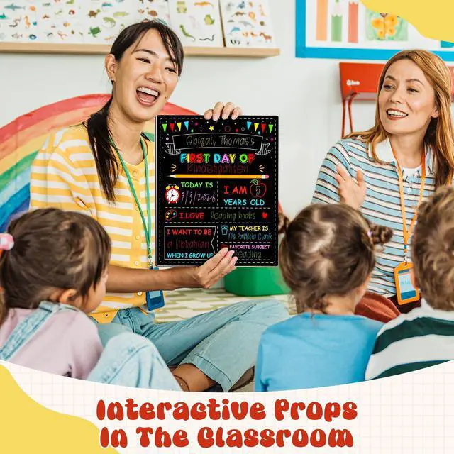 Alt view image 6 of 7 - 3PCS 1st Day of School Sign Board, Back to School Chalkboard for Kids 10 × 12 Inches Back to School Chalkboard, Double-Sided First Day & Last Day of Preschool board, Reusable School Board