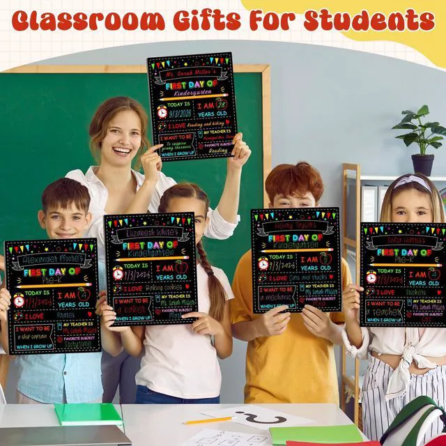 Alt view image 7 of 7 - 3PCS 1st Day of School Sign Board, Back to School Chalkboard for Kids 10 × 12 Inches Back to School Chalkboard, Double-Sided First Day & Last Day of Preschool board, Reusable School Board