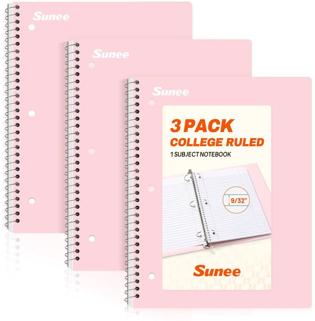 Main image of Spiral Notebooks, 3 Pack, 1-Subject, College Ruled Paper, 8" x 10-1/2", 70 Sheets per Notebook, Pink