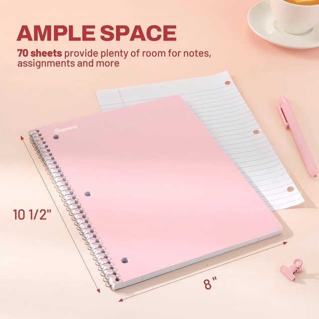 Alt view image 2 of 7 - Spiral Notebooks, 3 Pack, 1-Subject, College Ruled Paper, 8" x 10-1/2", 70 Sheets per Notebook, Pink