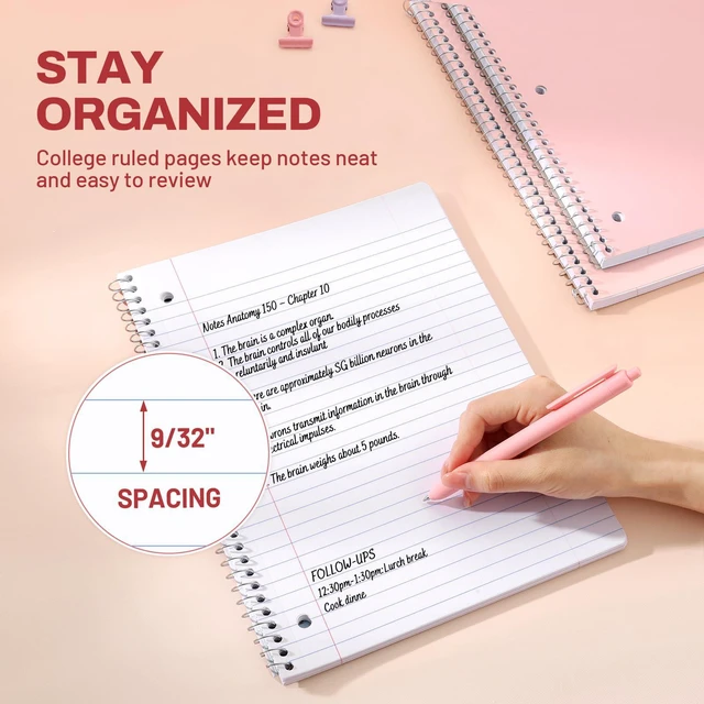Alt view image 5 of 7 - Spiral Notebooks, 3 Pack, 1-Subject, College Ruled Paper, 8" x 10-1/2", 70 Sheets per Notebook, Pink