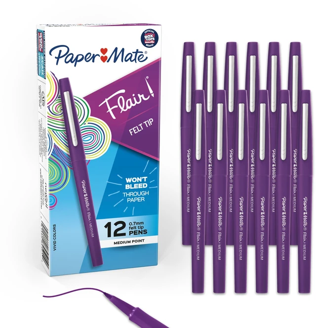 Main image of Flair Felt Tip Pens, Medium Point (0.7mm), Vivid Purple, 12 Count - For Teachers, Students, Classroom Use, Note-Taking, Arts & Crafts