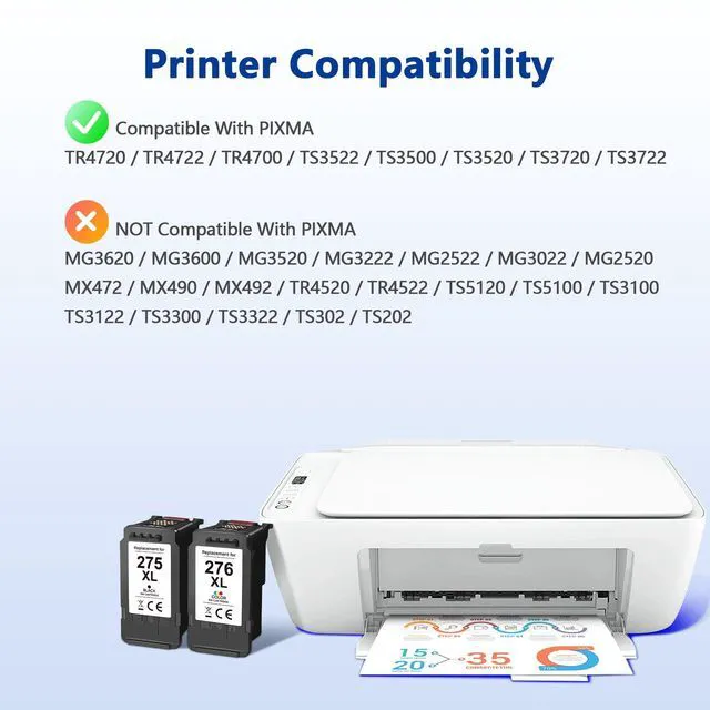 Alt view image 2 of 6 - PG-275XL CL-276XL Replacement for Canon 275 and 276 Ink Cartridges for Canon Ink 275 and 276 275XL 276XL Combo Pack Use to PIXMA TR4720 TS3522 TR4700 TS3722 TS3500 TS3520 TS3720 TR4722 (2 Pack)